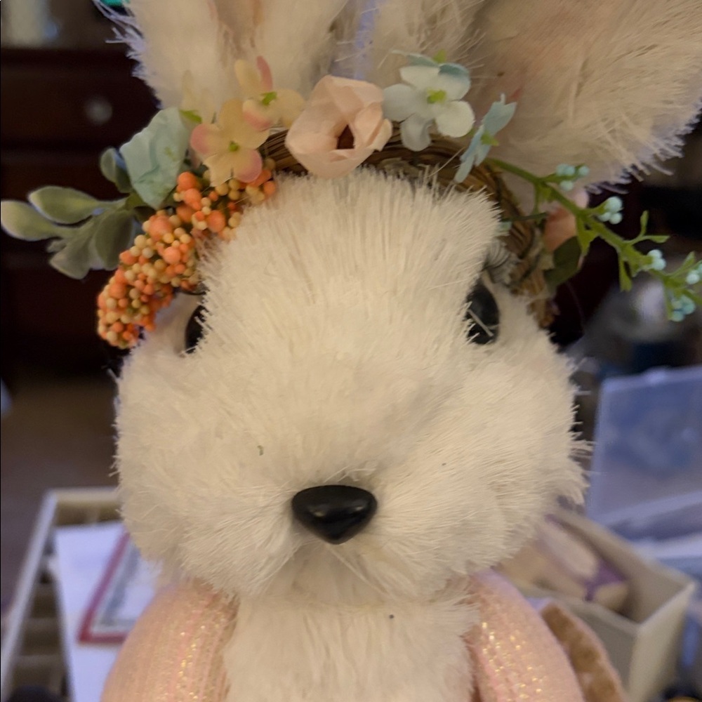 22” Easter white Sisal girl bunny figurine for spring decor.